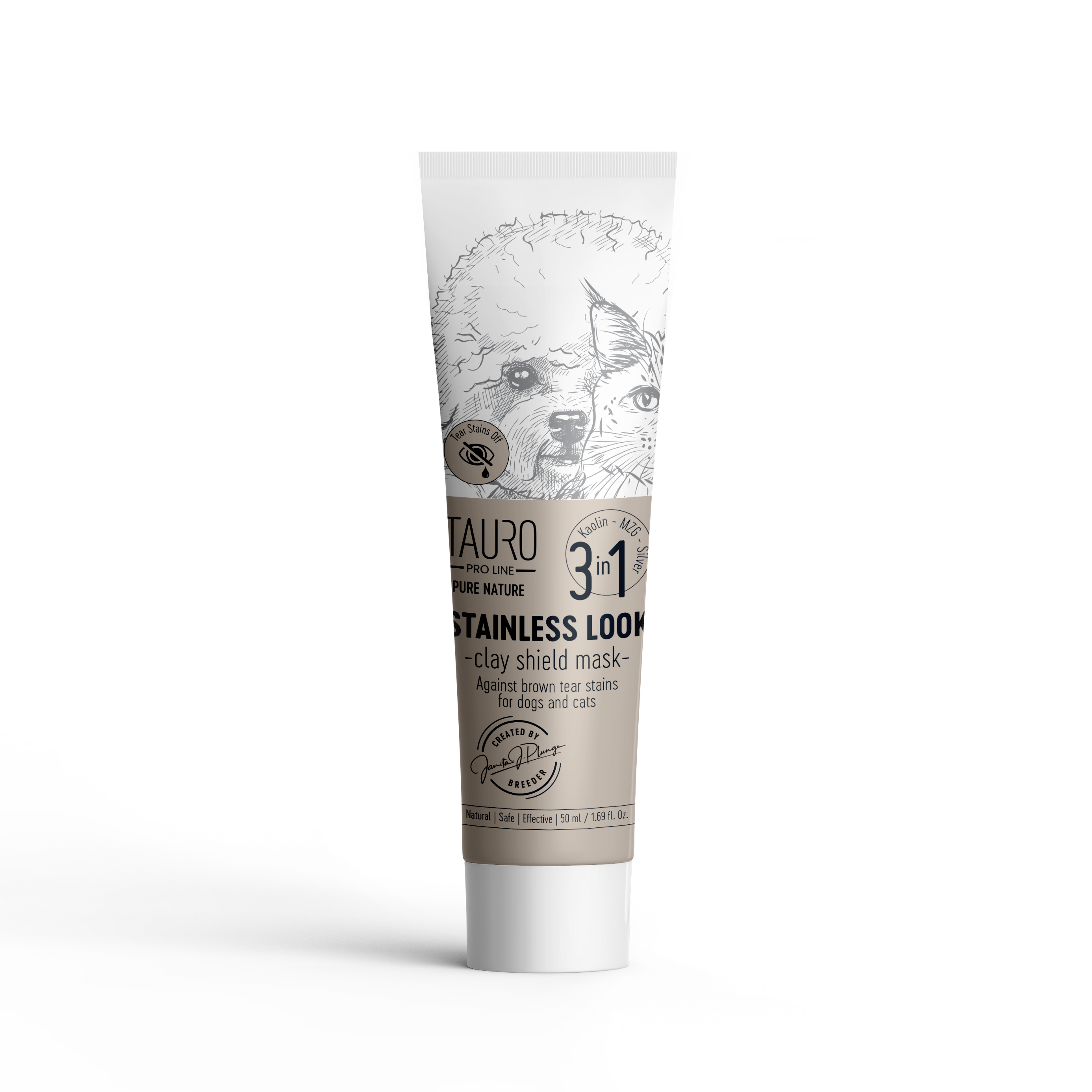 Tauro Pro Line Pure Nature Stainless look 3in1, natural clay mask to prevent tear stains on the coat for dogs