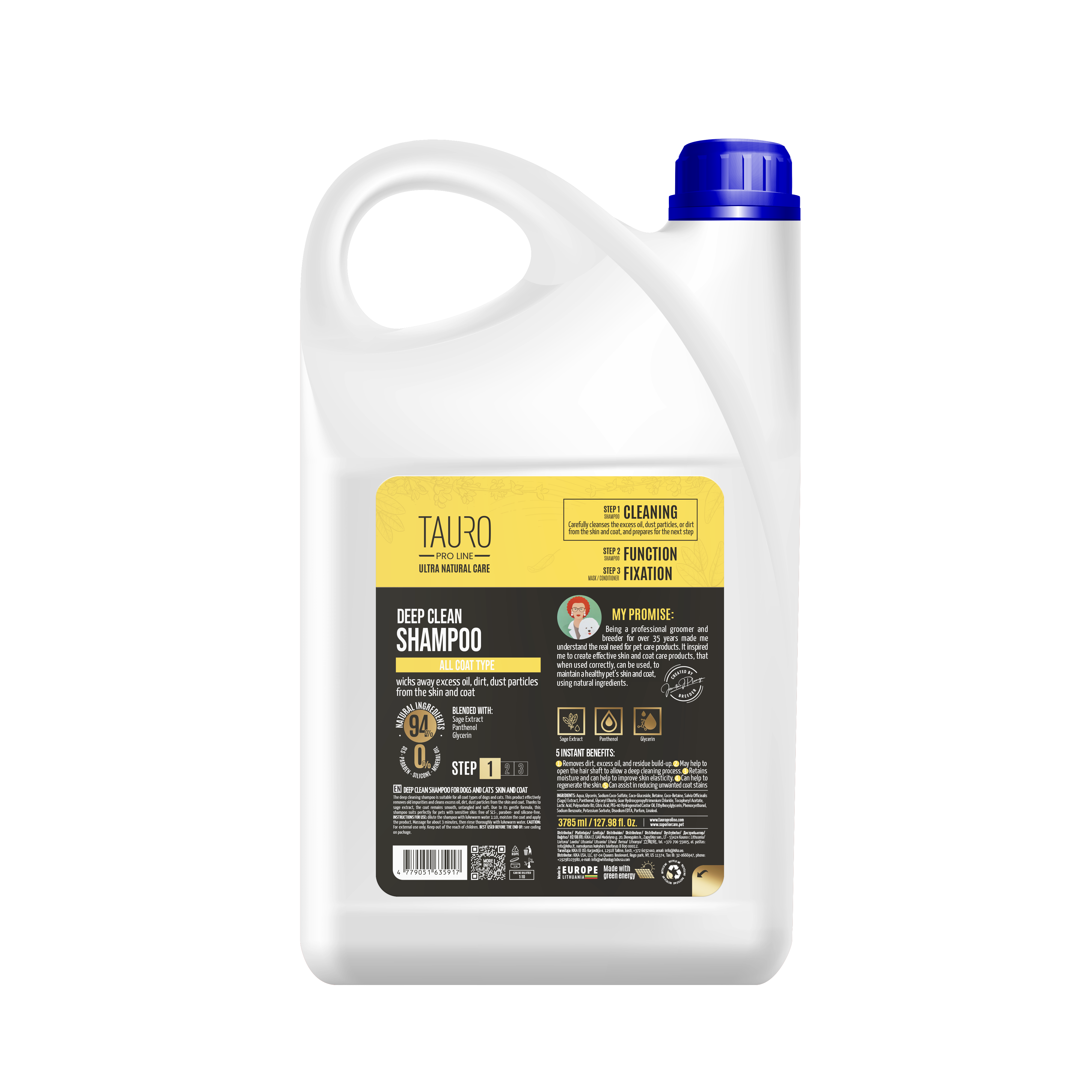 TAURO PRO LINE Ultra Natural Care Deep Clean Shampoo, deep clean shampoo for dogs and cats  skin and coat