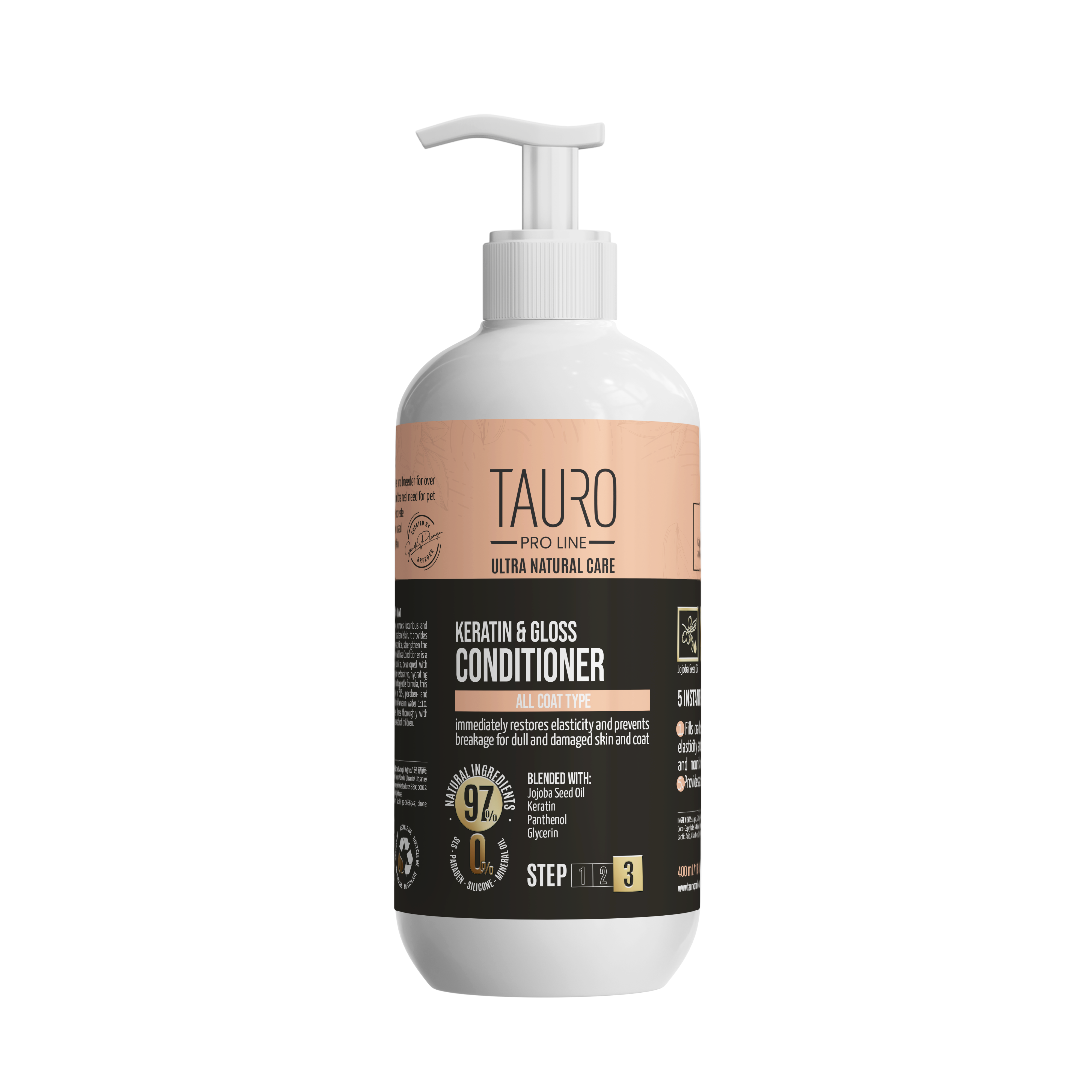 TAURO PRO LINE Ultra Natural Care Keratin & Gloss Conditioner, conditioner with keratin for dogs and cats coat