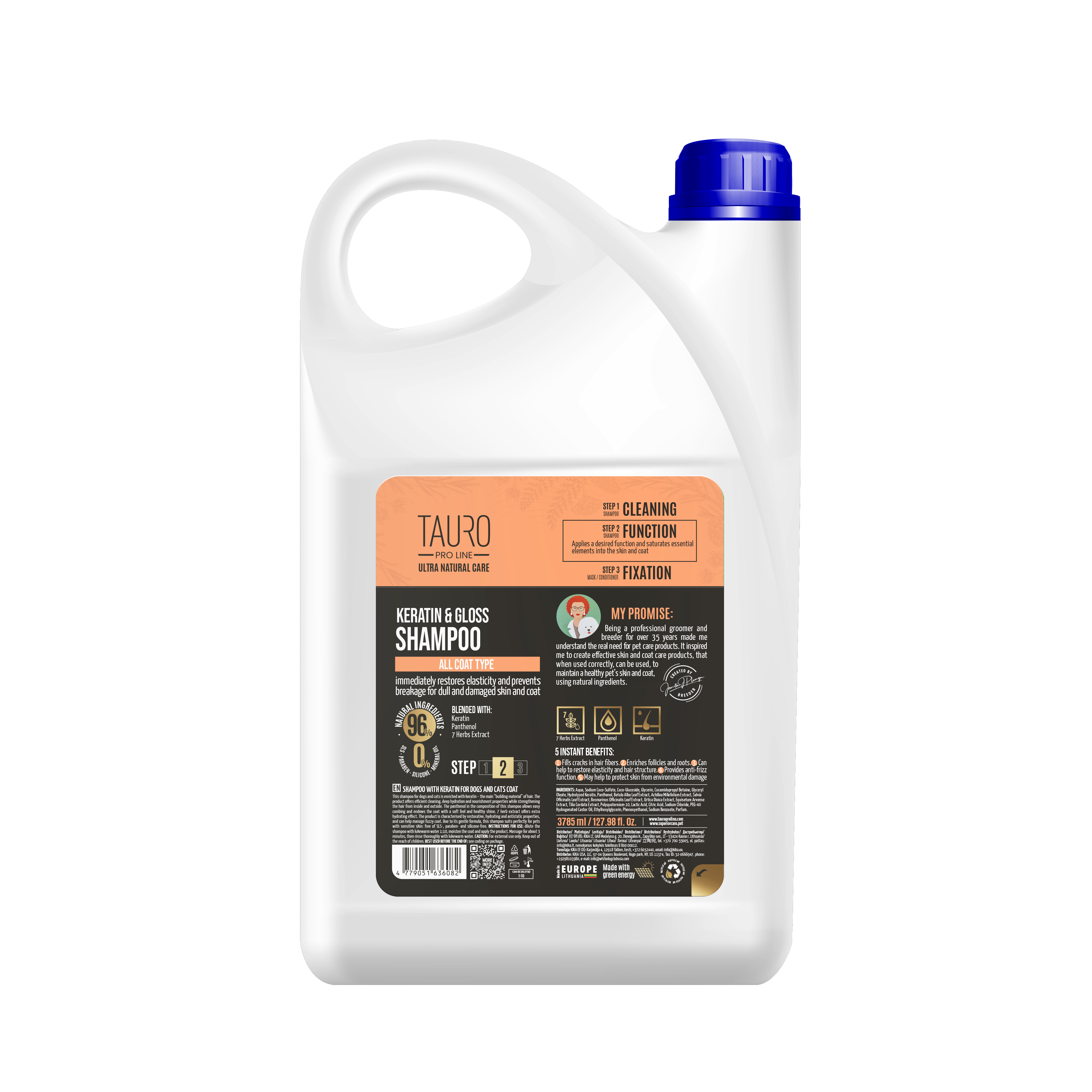 TAURO PRO LINE Ultra Natural Care Keratin & Gloss Shampoo, shampoo with keratin for dogs and cats coat