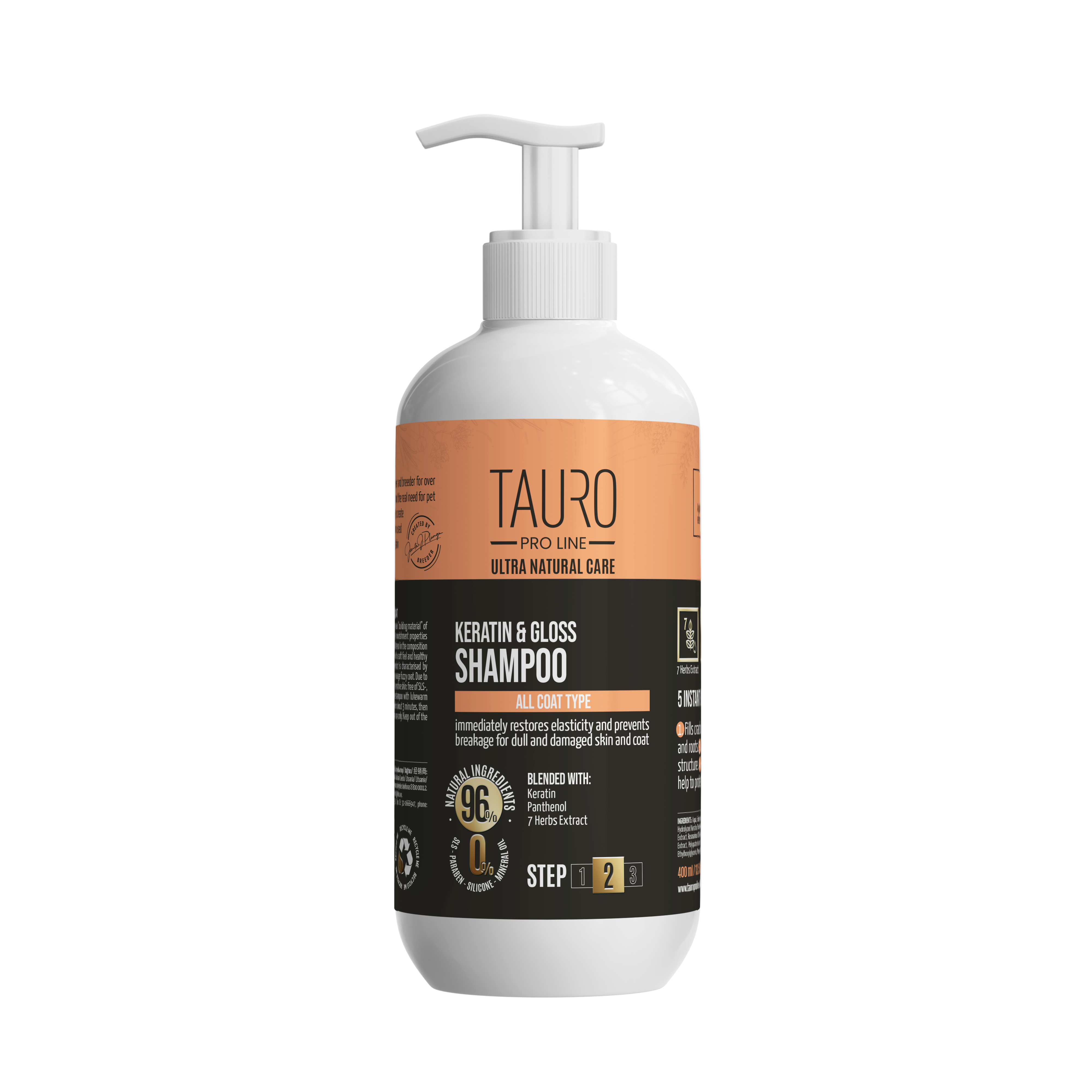 TAURO PRO LINE Ultra Natural Care Keratin & Gloss Shampoo, shampoo with keratin for dogs and cats coat