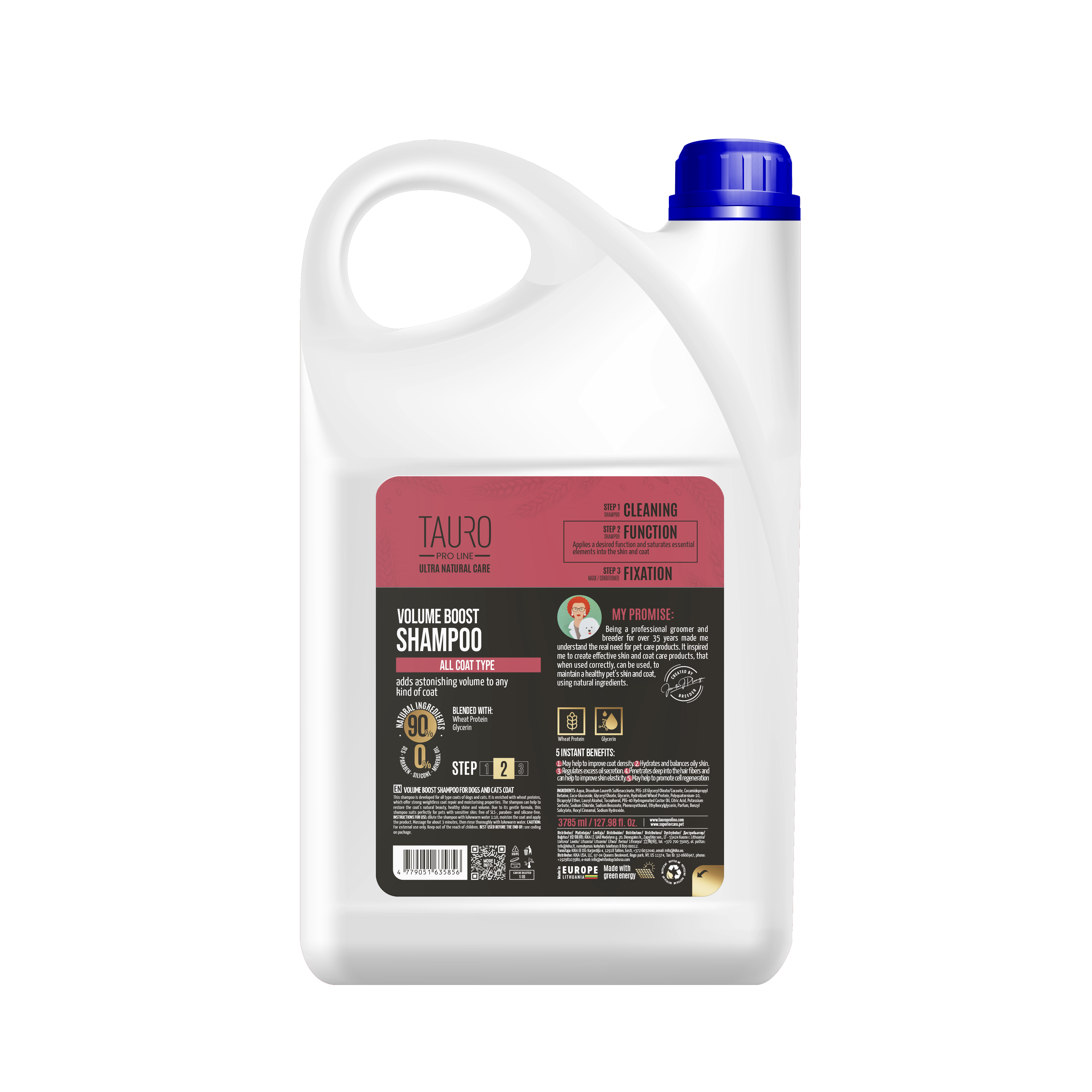 TAURO PRO LINE Ultra Natural Care Volume Boost Shampoo, volume boost shampoo for dogs and cats coat