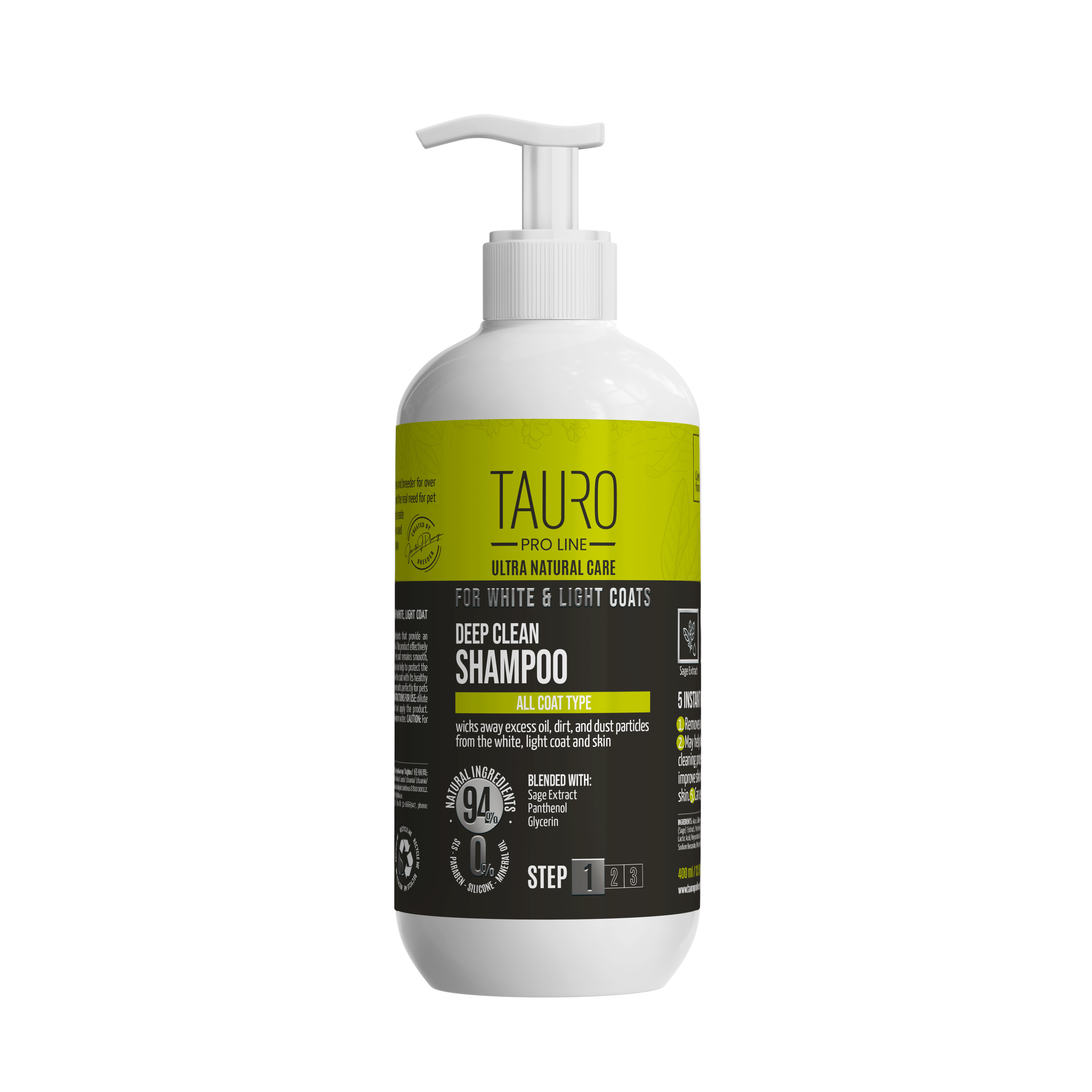 TAURO PRO LINE Ultra Natural Care for White and Light Coats, Deep Clean Shampoo, deep clean shampoo for dogs and cats with white, light coat and skin