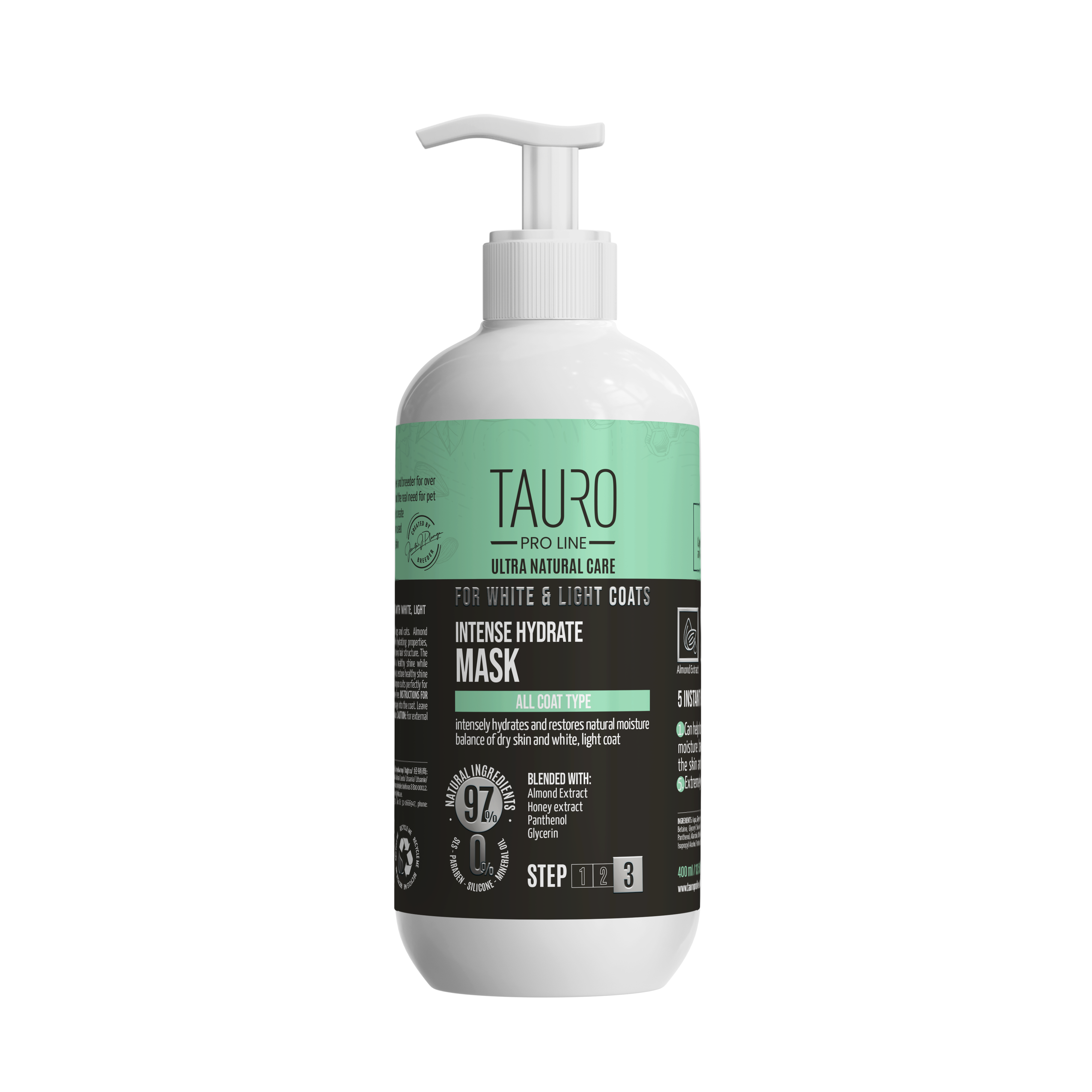 TAURO PRO LINE Ultra Natural Care for White and Light Coats, Intense Hydrate Mask, intense hydrate mask for dogs and cats with white, light coat and skin