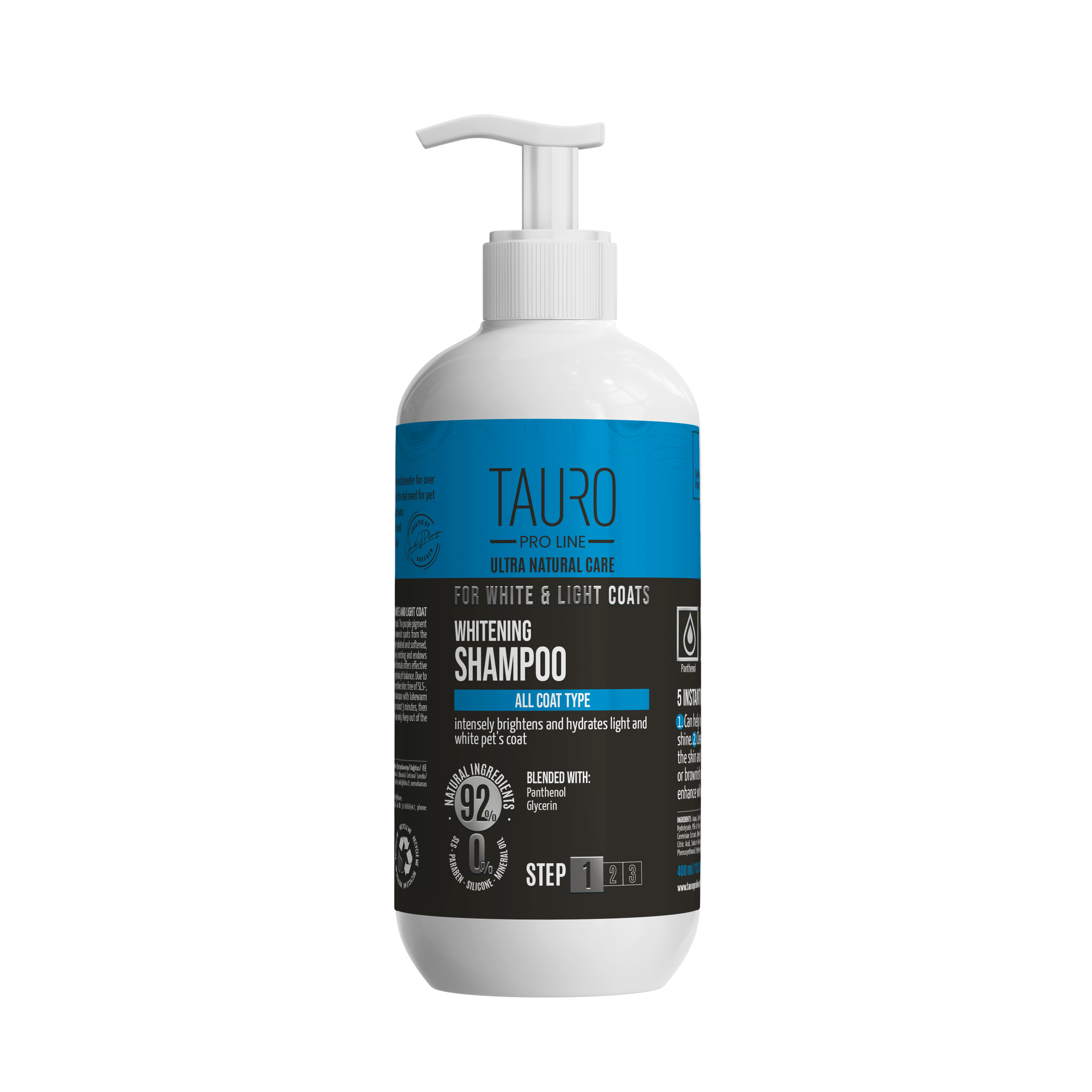 TAURO PRO LINE Ultra Natural Care for White and Light Coats, Whitening shampoo, whitening shampoo for dogs and cats with white and light coat