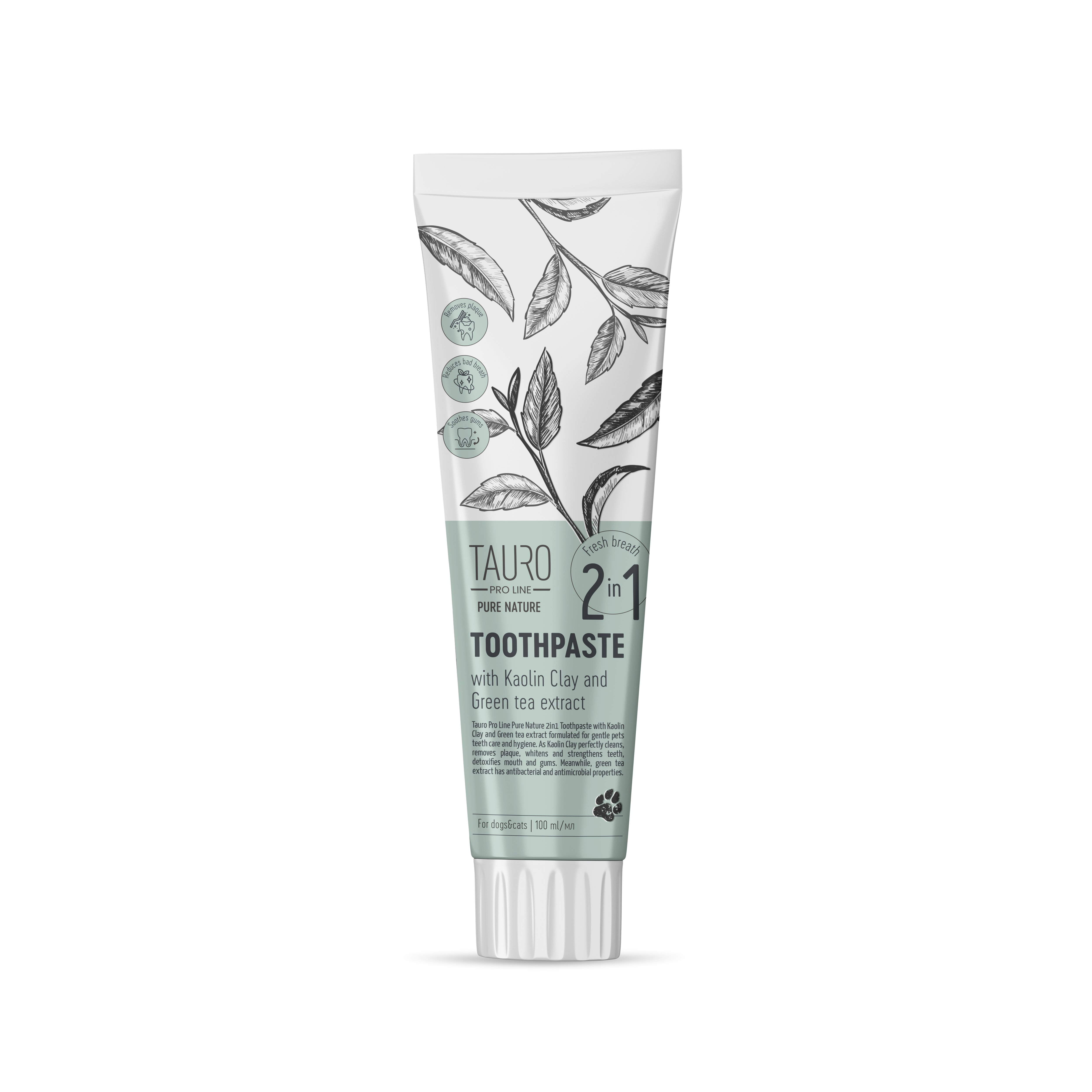 Pure Nature toothpaste with white clay (kaolin), Green Tea extract for dogs and cats